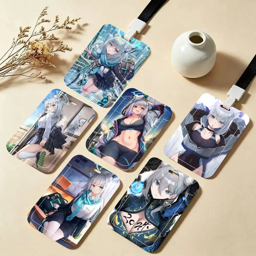 Shiroko Blue Archive Game  ID Card Holder Neck Strap Pendant Door Badge Holder Lanyards Keychain Work Credential Case Gift