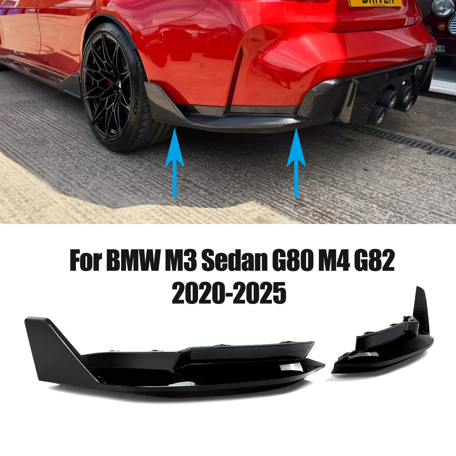 For BMW M3 Sedan G80 M4 G82 2020-2025 Rear Bumper Corner Splitter Rear Lip Side Extensions Body Kit MP Style