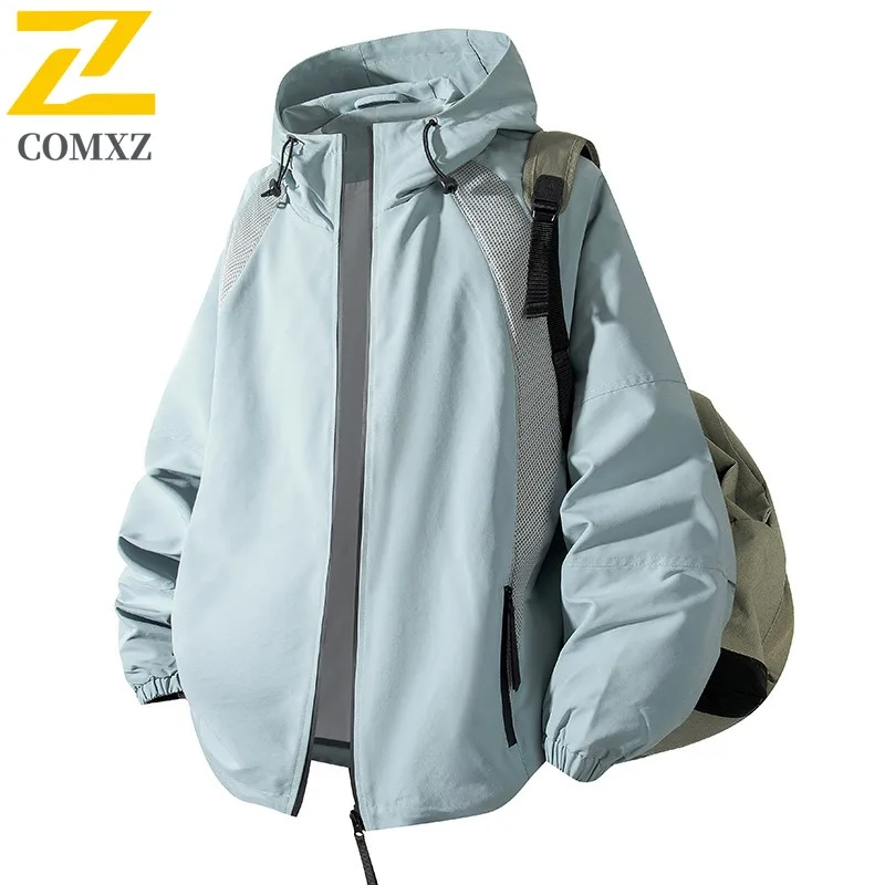 

COMXZ Autumn Winter Hooded Stand Collar Jacket Men Waterproof Windproof Minimalist All-Match Quality Coat Men Top windbreaker