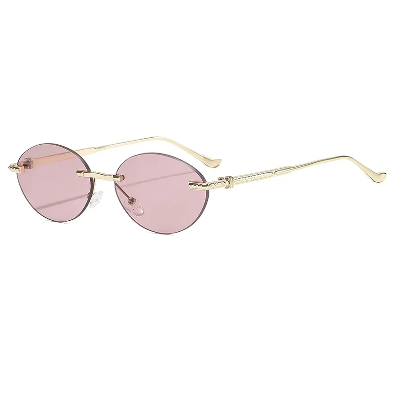 New Fashion Retro Oval Rimless Sunglasses Women 2026 Luxury Borderless Brand Design Sun Glasses Men UV400 Trendy Shade