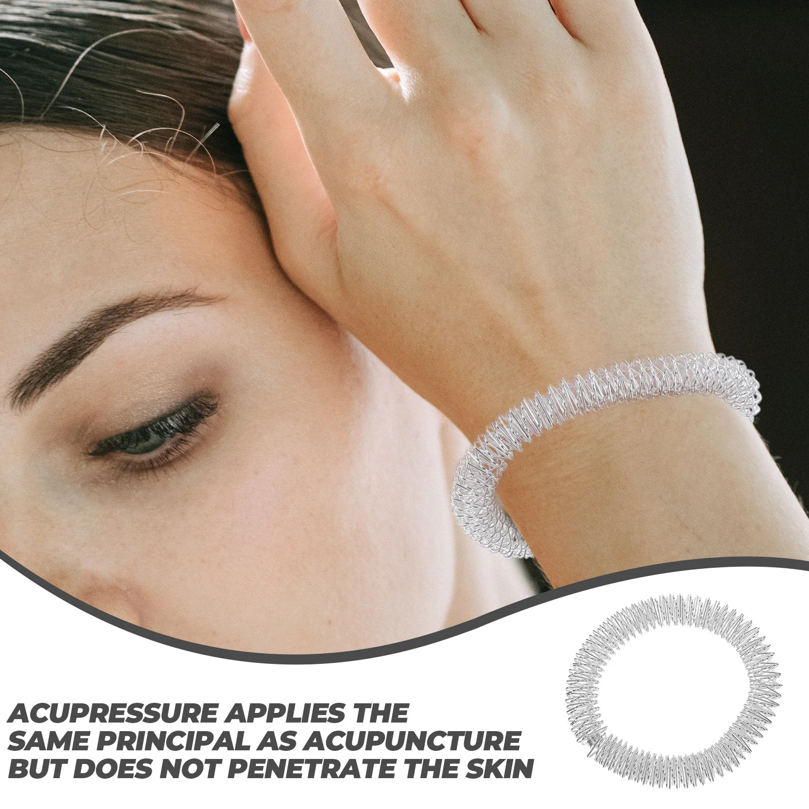 

2Pcs Acupressure Wrist Rings Metal Massage Bracelets Relieve Fatigue Improve Energy for Computer Users Metal Ring