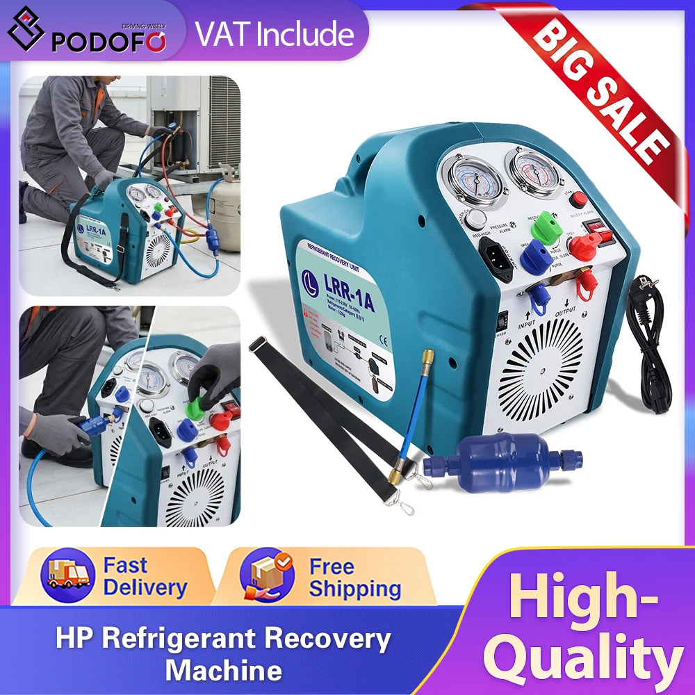Machine de récupération de réfrigérant Podofo 1/2HP portable 220V AC à double cylindre pour voiture et système de climatisation domestique