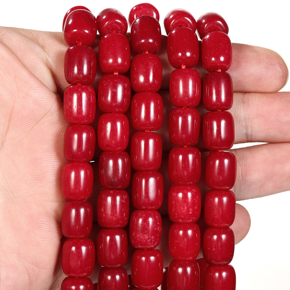 8x12mm Natursteinperlen Rote Koralle Aquamarin Jade Fassförmige Lose Perlen für Schmuckherstellung DIY Armband Zubehör 15 Zoll – Detail 5
