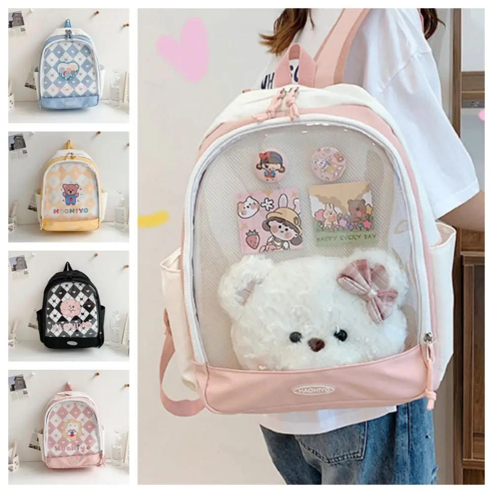 Lovely Large Capacity Doll Display Backpack Cartoon Cute Transparent Itabag Nylon Korean Style Student School Bag Badge Display