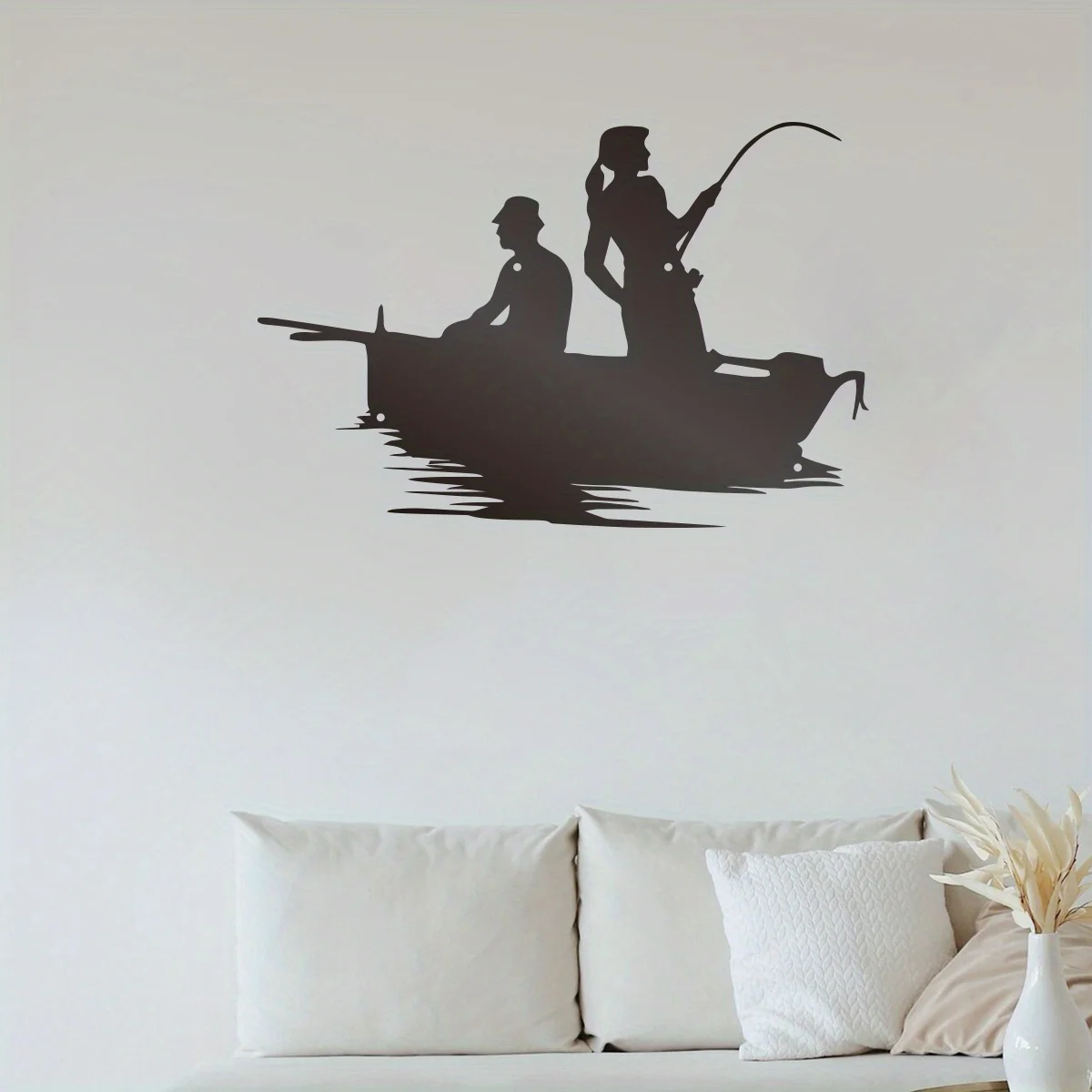 CIFBUY Metal Wall Art Fishing Silhouette Decor Modern Outdoor Iron Craft Home Decoration Artistic Dual Anglers Wall Hanging