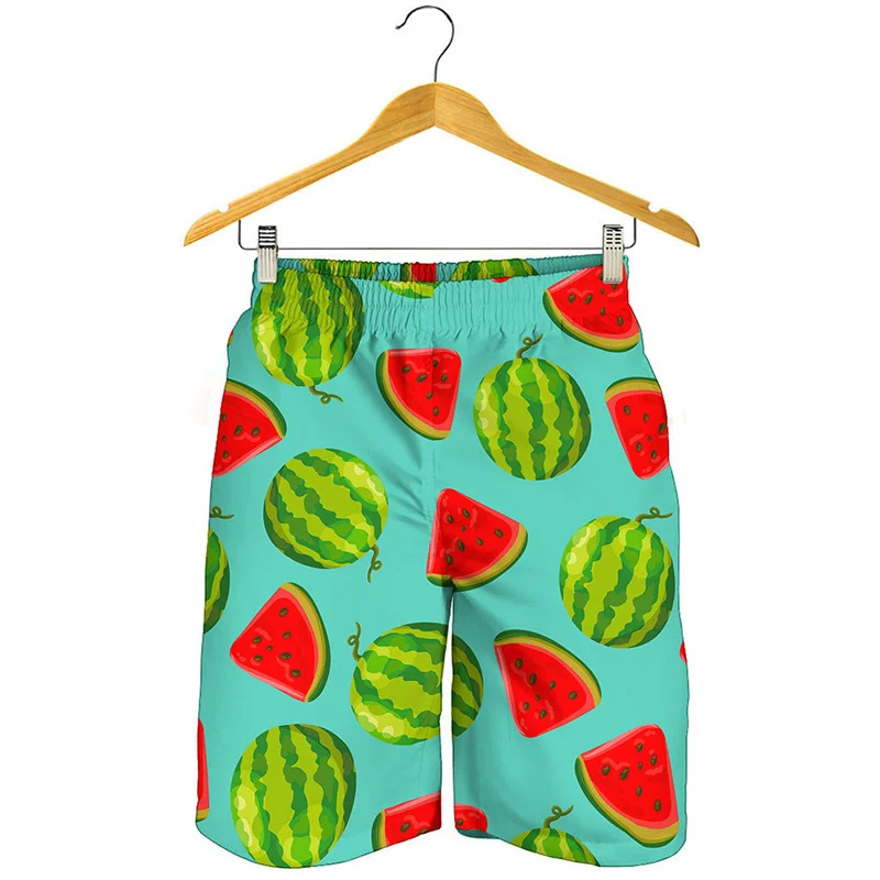 Cartoon Watermelon 3D Printed Beach Shorts Men Fruits Pattern Surf Board Shorts Summer Swimming Trunks Quick Dry Ice Shorts