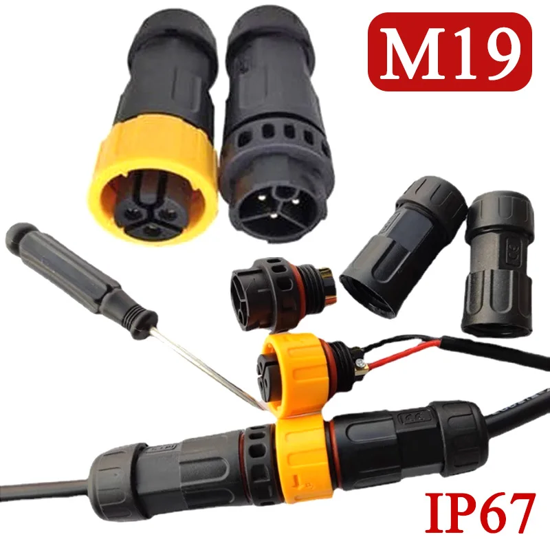 IP67 M19 2Pin Male Female Connector 3Pin Outdoor Waterproof Docking Aviation Plug 25A High-power Screw Locking Wire Connectors