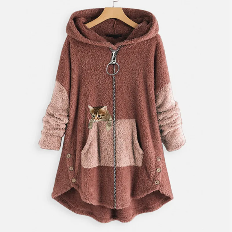 UHYTGF Wholesale Autumn Hoodies Coat Women\'s Mid-Length Hooded Casual Warm Sweatshirt Jacket Female Korean Street Outerwear 2115