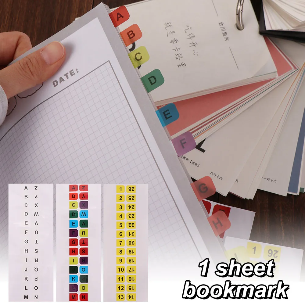 Colorful Alphabet Index Label Stickers Waterproof Study Alphabet Page Markers Planner Small Strips Page Marker Sticky Flags