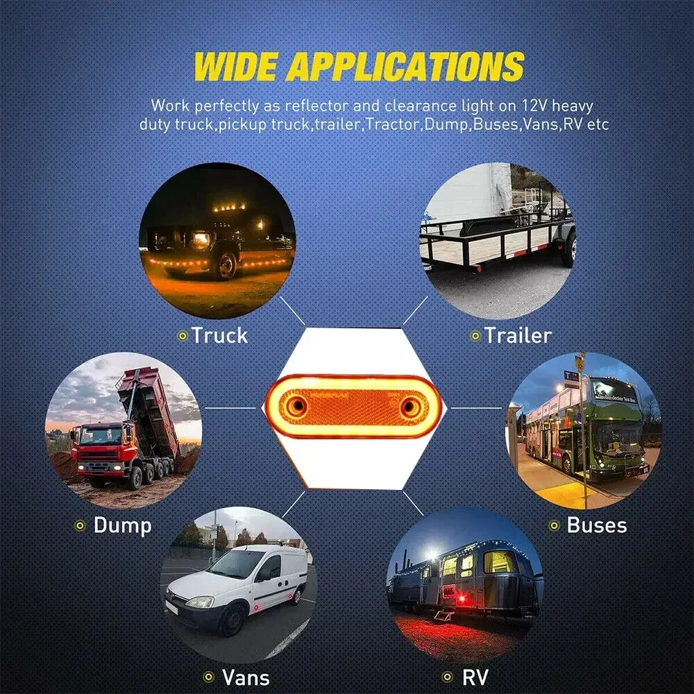 1 قطعة مصباح LED جانبي عالي الوضوح، مصباح تصفية كهرماني 12 فولت/24 فولت مع عاكس لسلامة جميع الأحوال الجوية على الشاحنات والمقطورة #6