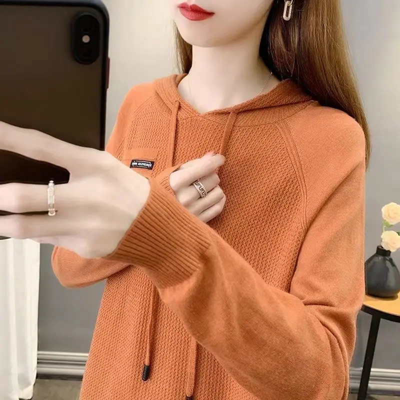 2023 New Women Spring Autumn Solid Color Hoodies Sweater Loose Casual Long Sleeve T-shirt All-match Pullovers Female Fashion Top