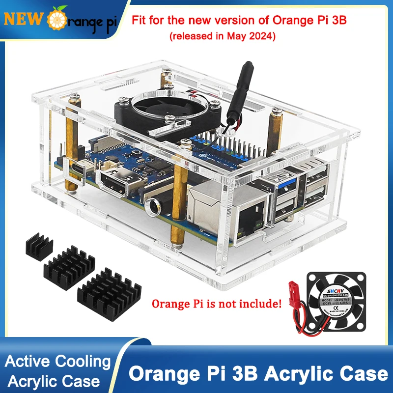 Nowa akrylowa obudowa Orange Pi 3B Przezroczysta obudowa Aktywne pasywne chłodzenie Obudowa Opcjonalny radiator wentylatora chłodzącego dla Orange Pi 3B