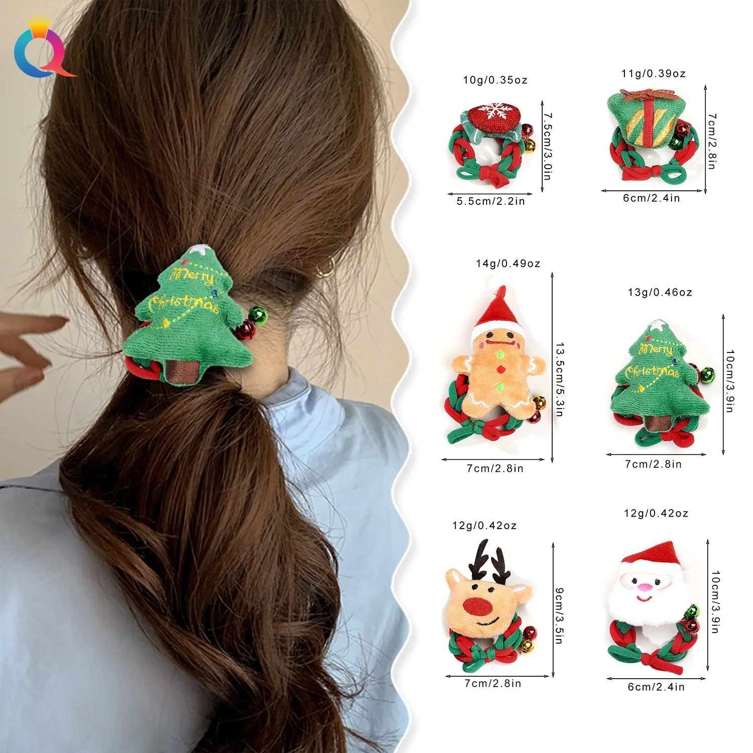 Santa Claus Hair Rope Cartoon Bells Braided Hair Ties Santa Claus Elk High Ponytail Hair Accessories Christmas Party Gifts