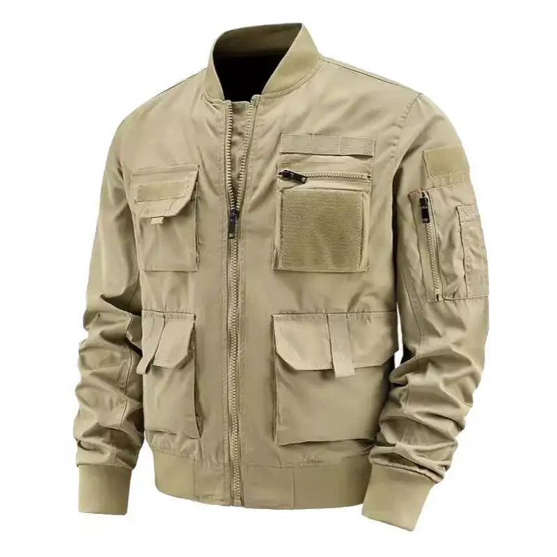 

Men S Spring And Autumn Loose Casual Top Functional Multi Pocket Cargo Men Work Motorcycle Tactical Jacket