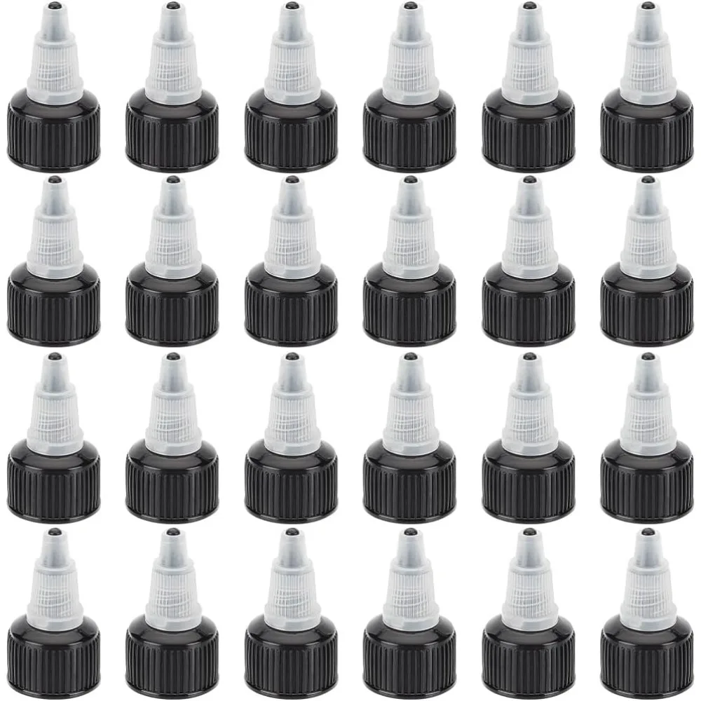 24pcs Squeeze Bottle Cap for 1/4 inch Bottle Replacement 20mm Inner Diameter Plastic Bottle Squeeze Heads Plastic Black