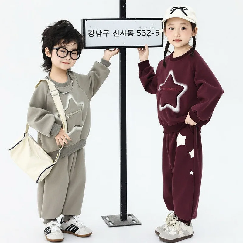 Children's Autumn Star Printed Sweatshirt+ Pants 2pcs Suit Boys and Girls Casual Sports Set Comfortable Boys Outfit 2-10 Years