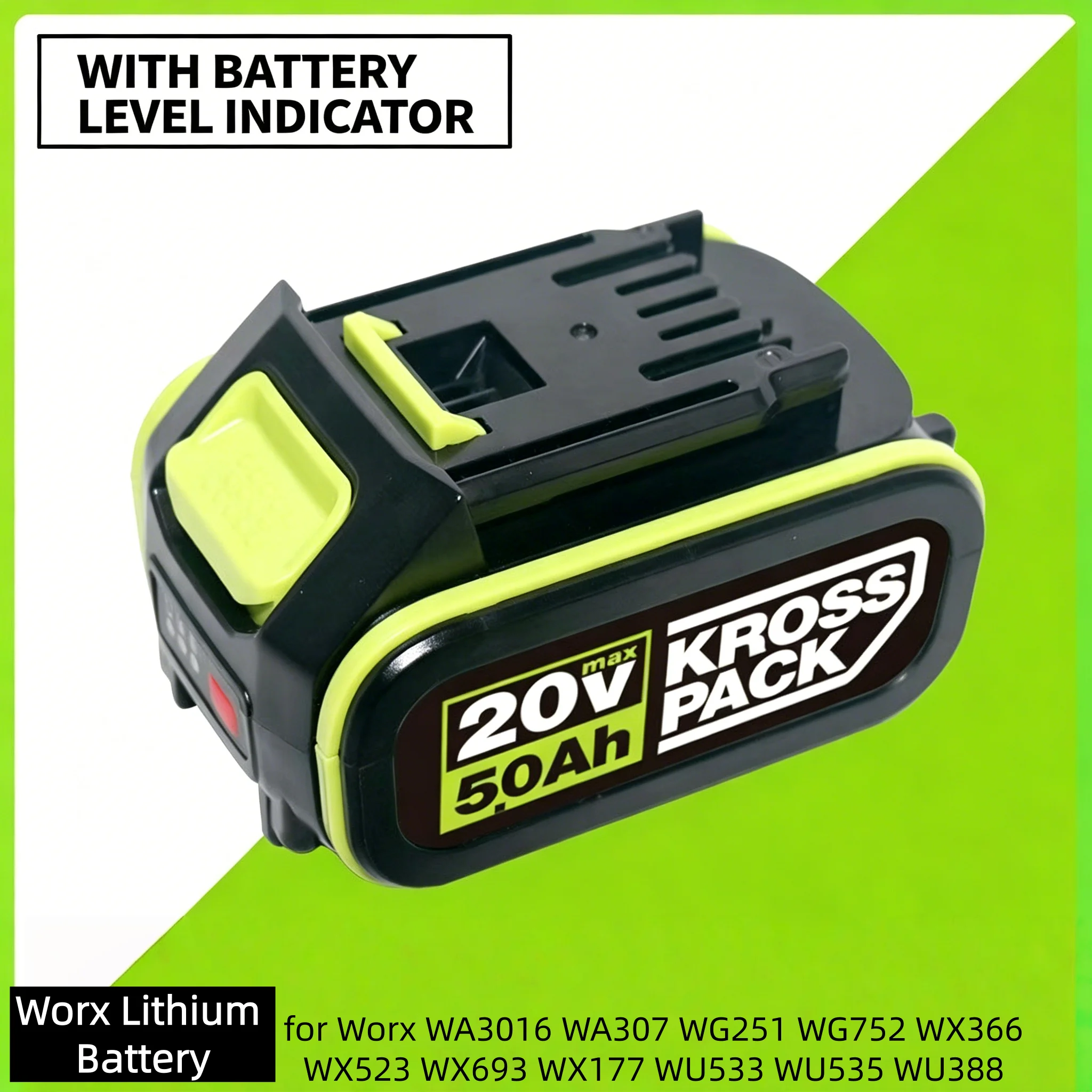 for Worx 20V 8000mAh Replacement Lithium Battery suitable for Worx WA3016 WA307 WG251 WG752 WX366 WX523 WX693 WX177 WU533
