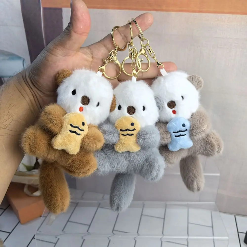 

Decorations Holding Fish Cartoon Otter Keychain Soft Stuffed Plush Otter Bag Pendant Cute Fluffy Otter Plush Keyring Children