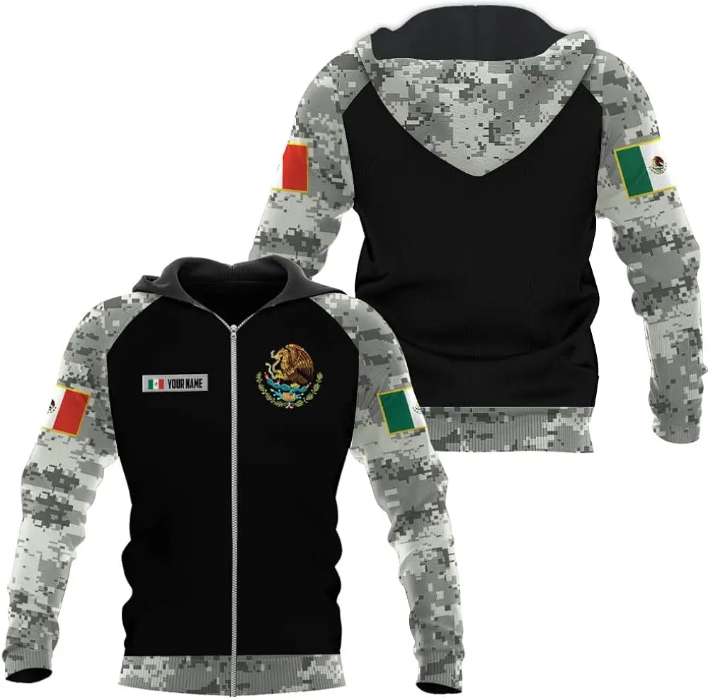 Custom Name Mexico Flag Badge 3D Print Hoodie Men's Women's Casual Sweatshirt Mexican Camouflage Zip Hoodie Harajuku Streetwear