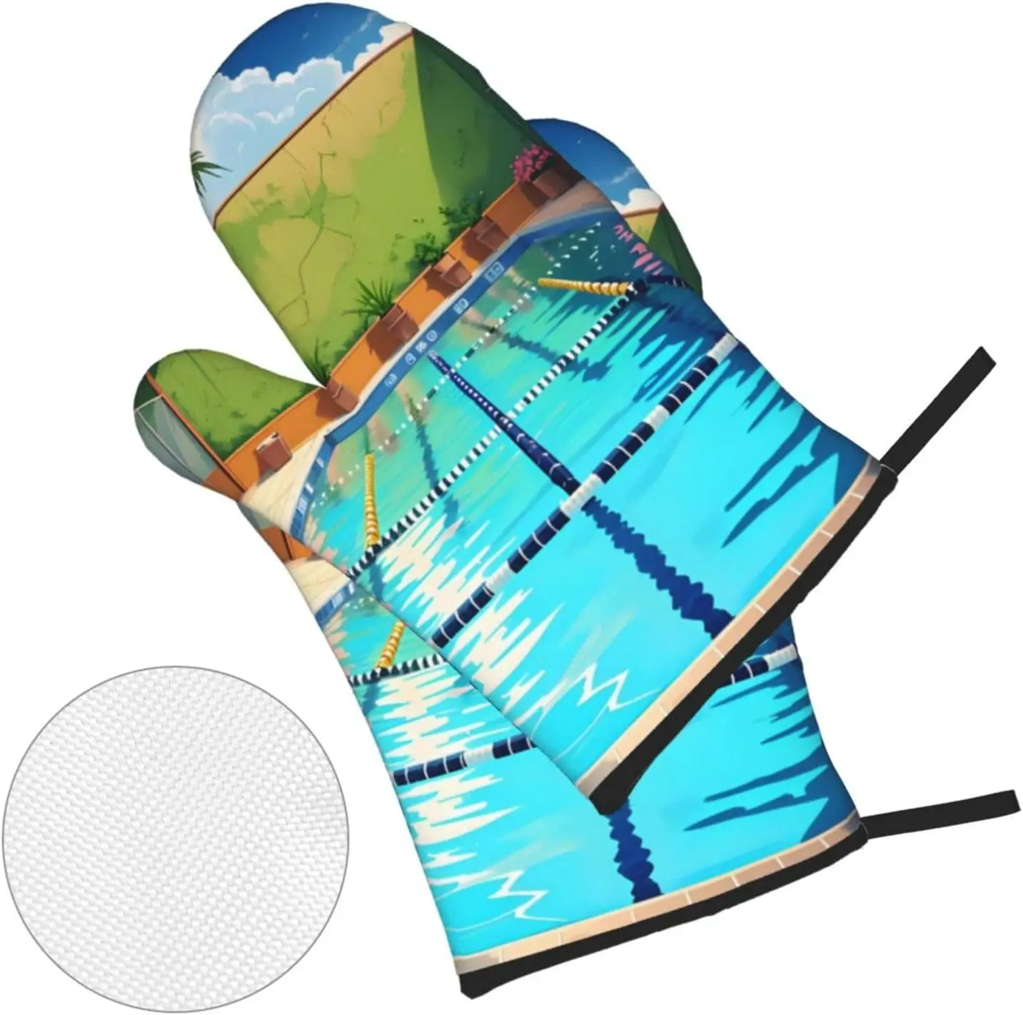 Flamingo and Swimming Pool Silicone Oven Mitts and Potholders, Set of 4, Durable Cooking Mitts, Countertop Safe Trivets