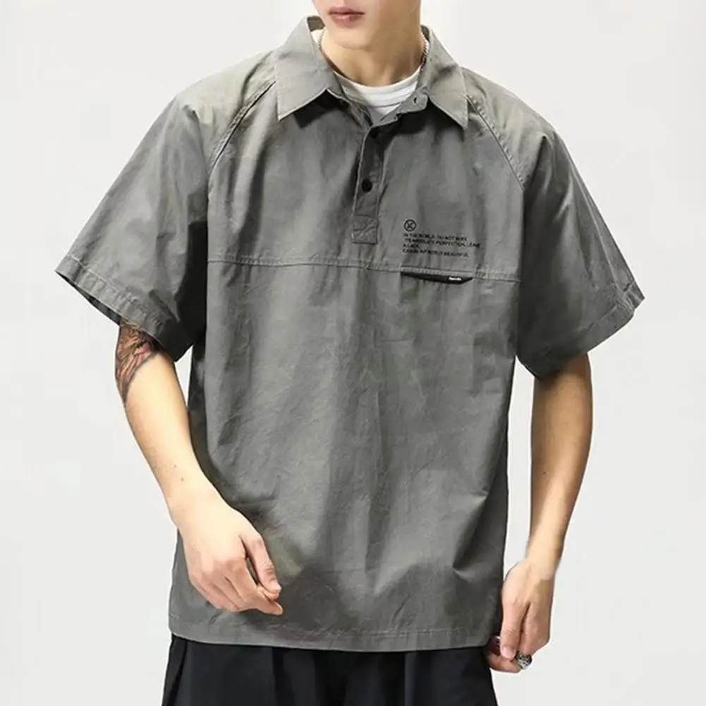 New Arrival Summer Fashion Men Shirt Turn down Collar Men Top Breathable Cotton Blend Loose Cargo Shirt