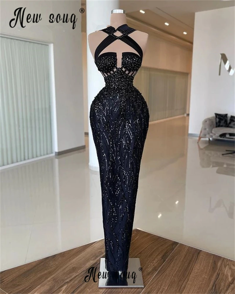 Romantische Zwarte Kralen Mermaid Avondjurk 2023 Lange Formele Prom Jassen Vestido De Novia Celebrity Jurken Pageant Gewaden