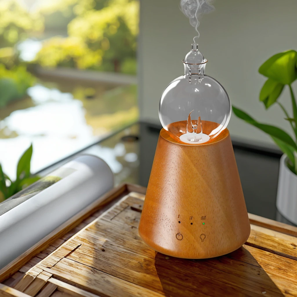 

Mini Portable Home Nebulizer Waterless Wooden Aromatherapy Diffuser for Essential Oils Air Freshener Operated by Battery Power