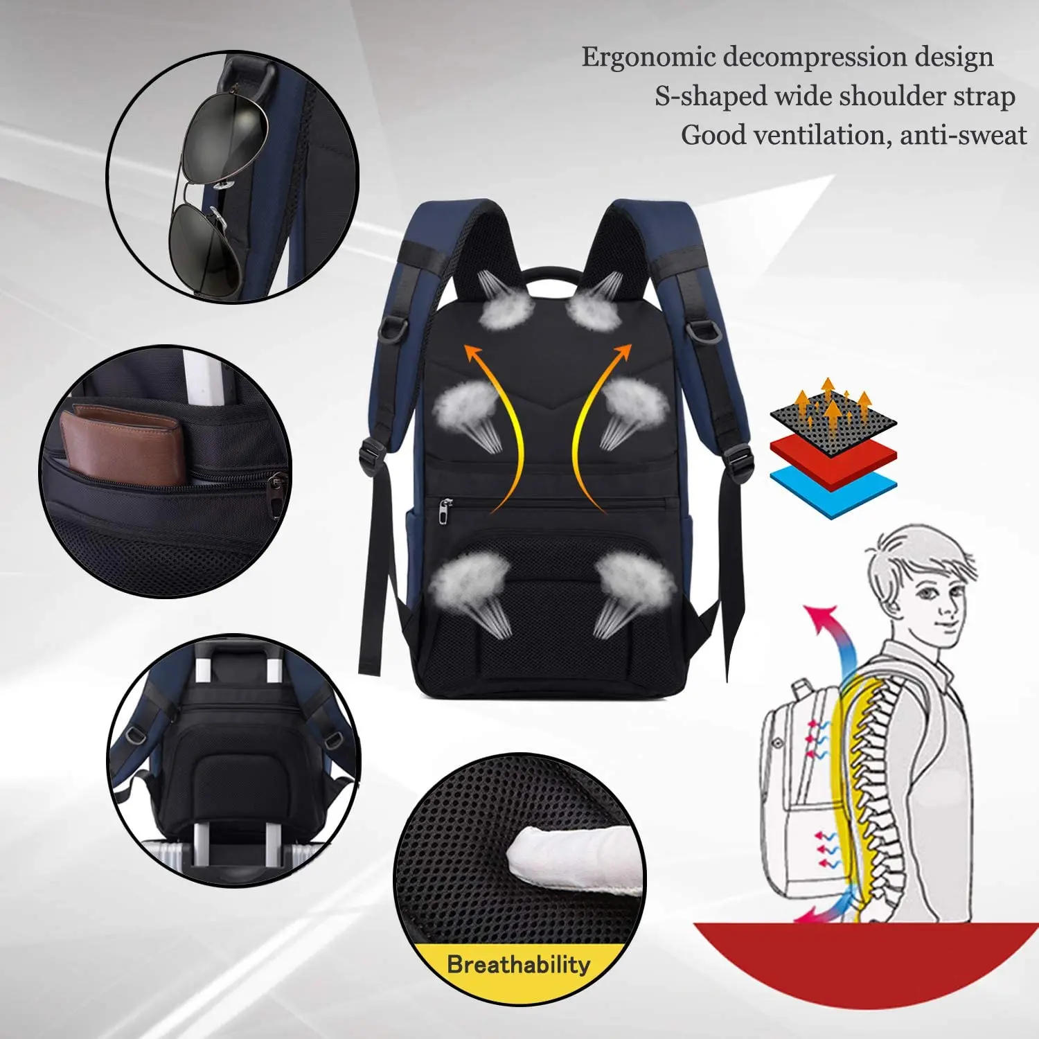 17 Polegada Mochila Laptop de Negócios para homens, Mochila Impermeável de Viagem Grande para a Escola Carry on Book bag Com Porta De Carregamento USB