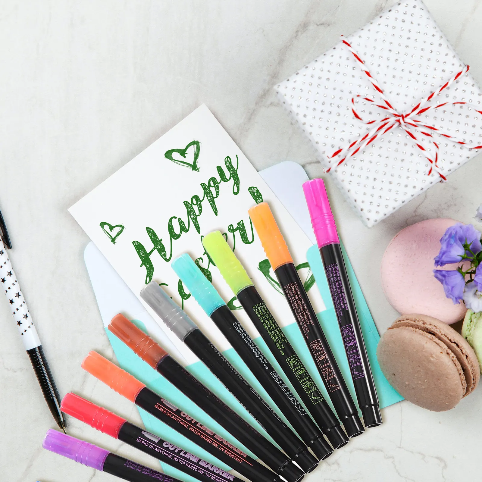 12Pcs Double Line Pens Silver Outline Glitter Markers for Sketching Hand Lettering Art Supplies Shimmer Sparkle
