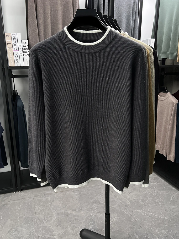 Personnalité Couleur unique hommes tricot col rond pull haute qualité lumière luxe nouveau mode confortable loisir pull