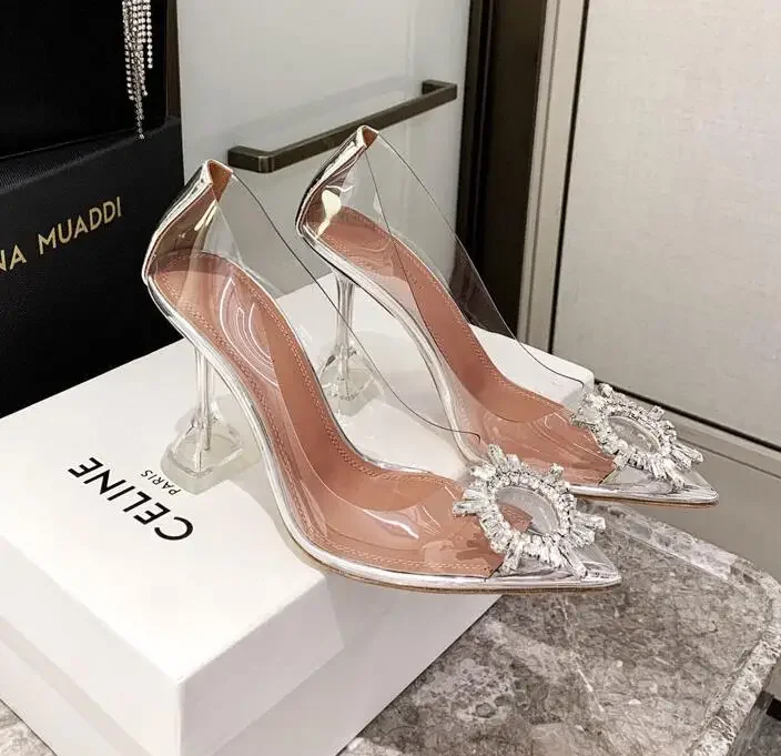 

ladies party shoes Begum Crystal-embellished Pvc Pumps Slingback Pumps PVC Pointed-Toes Transparent Sculptural Heel AMINA MUADDI