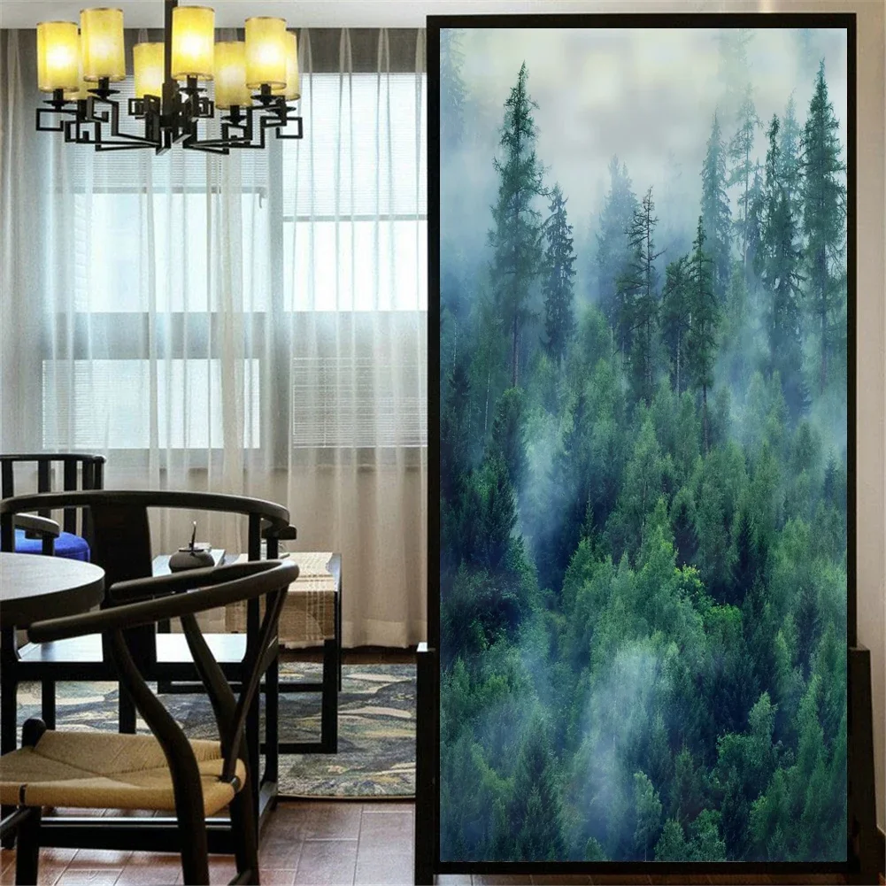 Privacy Windows Film Decorative Forest Stained Glass Window Stickers No Glue Static Cling Frosted Window Cling Window Tint