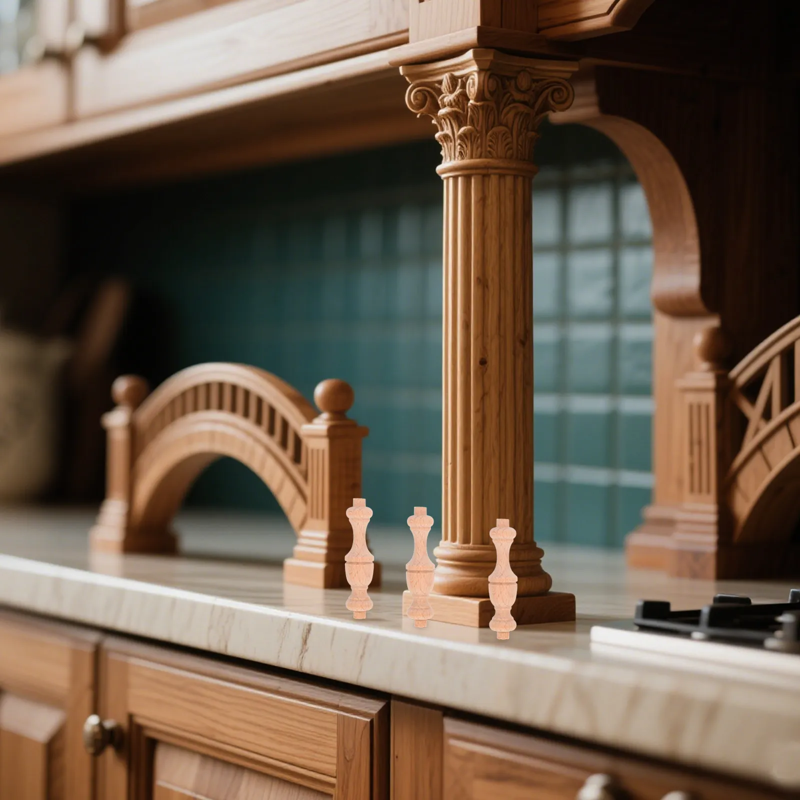 6Pcs Premium Solid Wood Gourd Form Decorative Spindles Mini Roman Pillars Unpainted Wooden Balusters for Cabinets Furniture