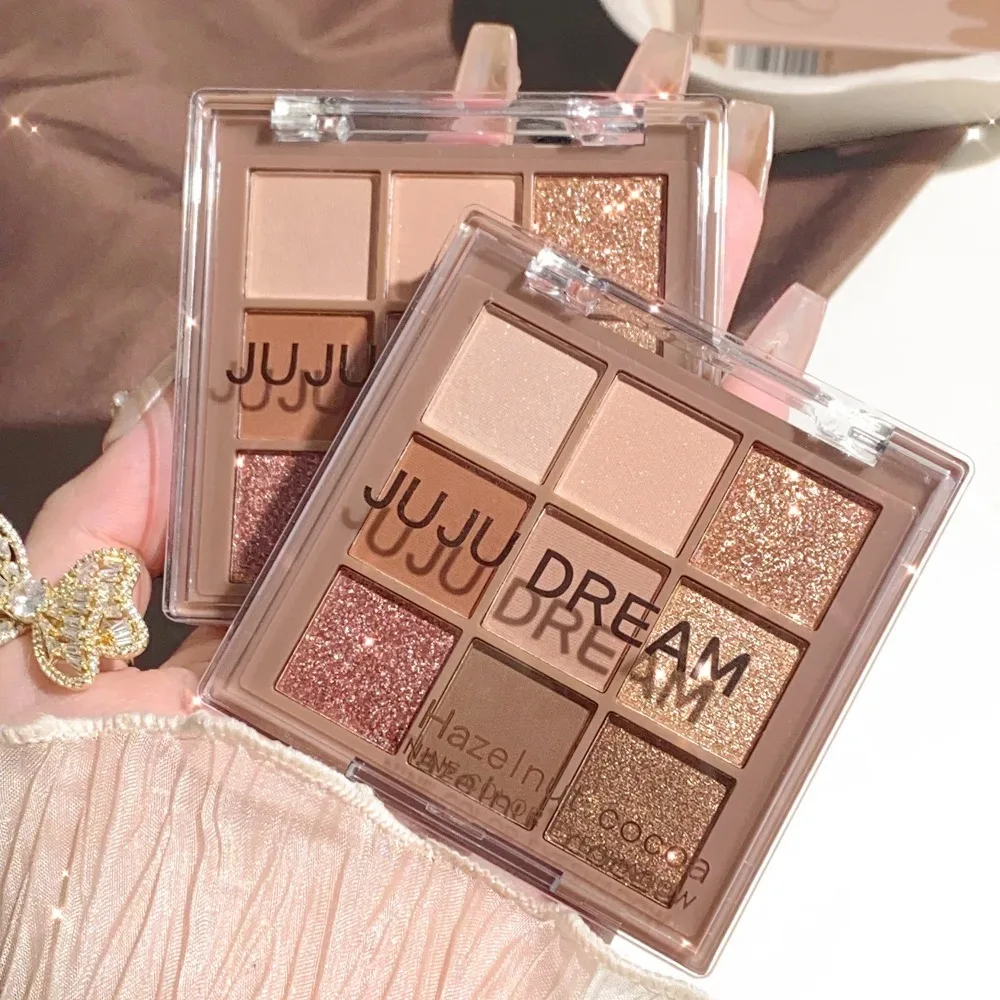 Koreanische Matte Schimmer-Lidschattenpalette 9 Farben Wasserfest Langanhaltend Natürliches Nude-Make-up Kakaobraun