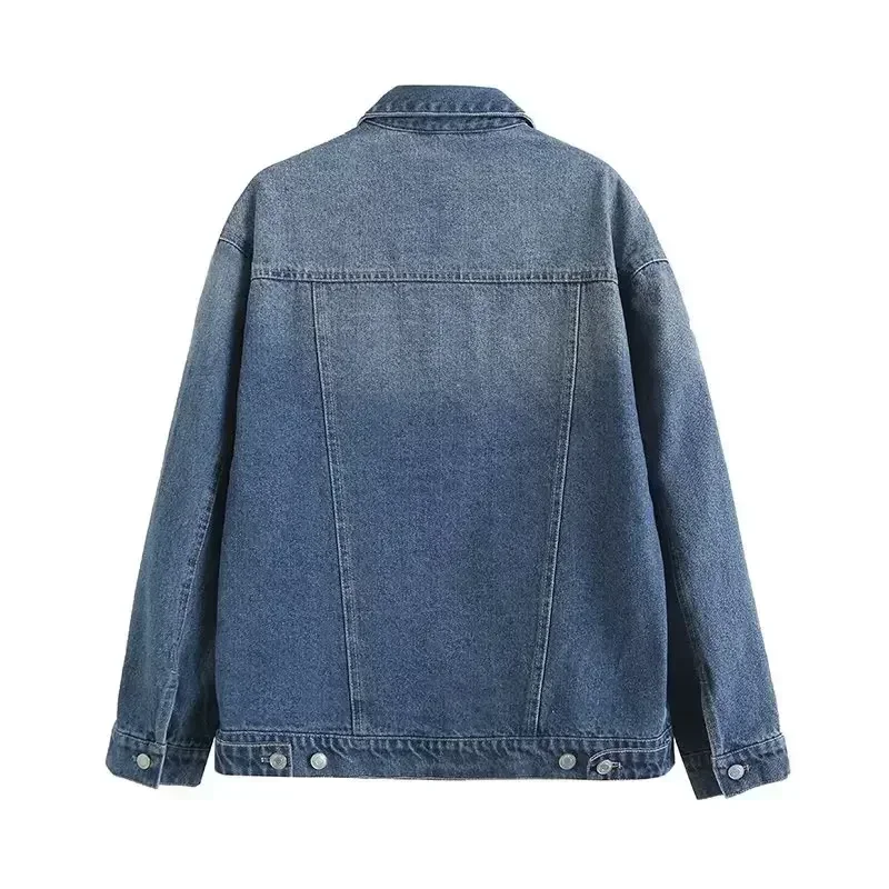 Women's 2023 Fashion New Slim Version of Denim Fabric Jacket Retro Long-sleeved Women's Silver Metal Button Denim Jacket Coat.