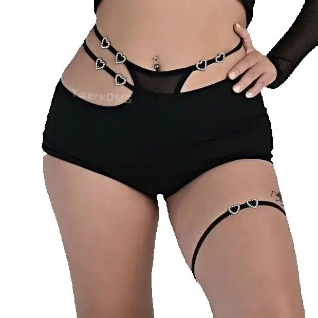 Spliced ​​Lace Shiny Diamond Buckle High Elastic Black Versatile Ultra Shorts Pole Dance