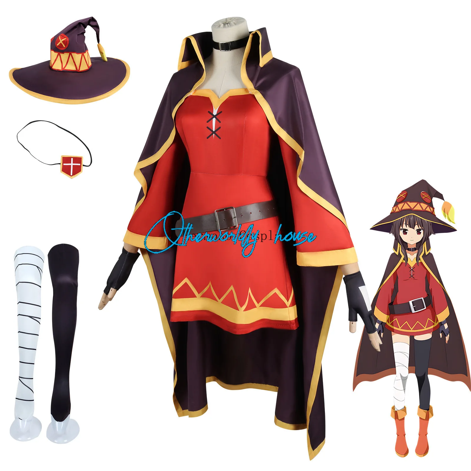 Megumin Cosplay Costume KonoSuba God's Blessing on This Wonderful World Cosplay Costume Cloak Dress Uniform Halloween Outfit Wig