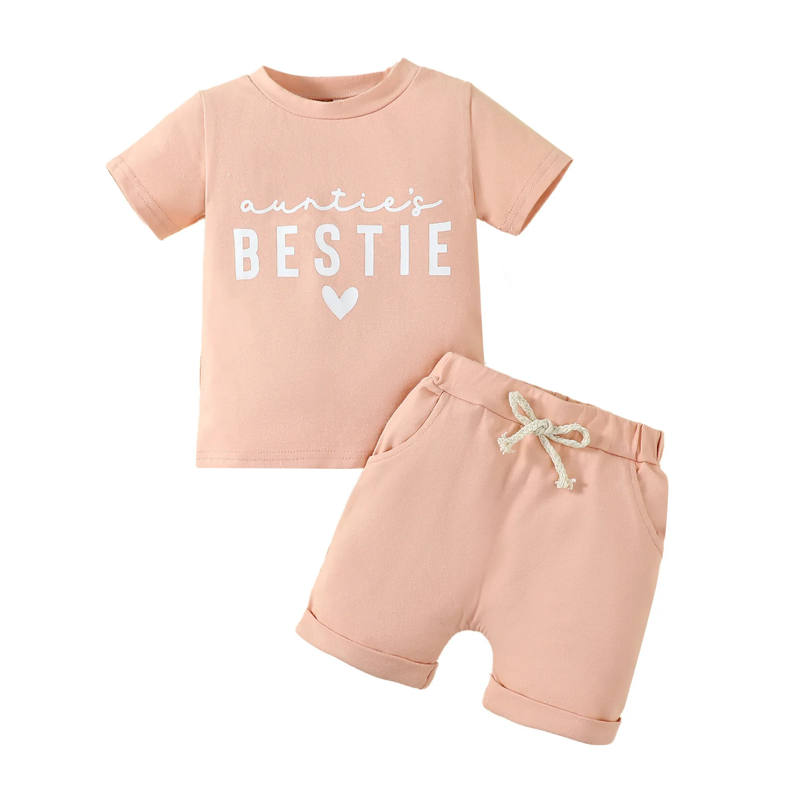 0-3Years Toddler Kids Girls Boys Summer Clothes Sets Outfits Heart Letter Print O Neck Short Sleeve T-Shirts Tops Shorts 2pcs