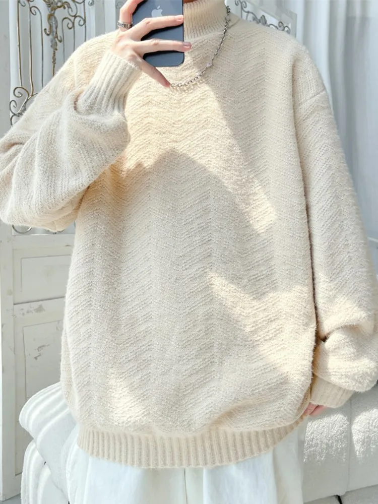 

Мужской свитер с высоким воротником, осенне-зимний, свободный, повседневный, в стиле японского ретро, модный, базовый слой