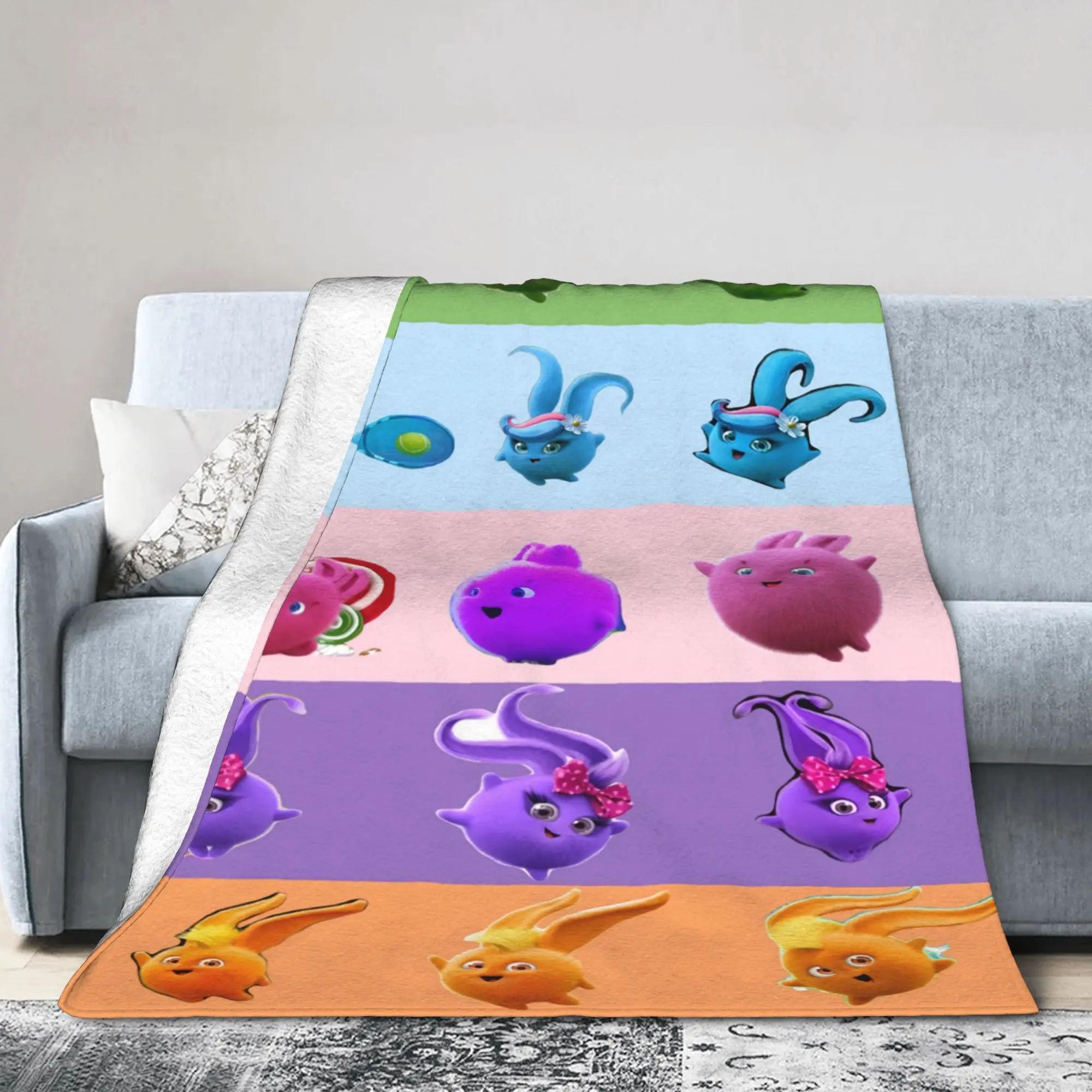 Sunny Bunnies Cartoon Blanket Shiny Big Boo Iris Hopper Turbo Flannel Funny Breathable Throw Blanket for Home Autumn/Winter