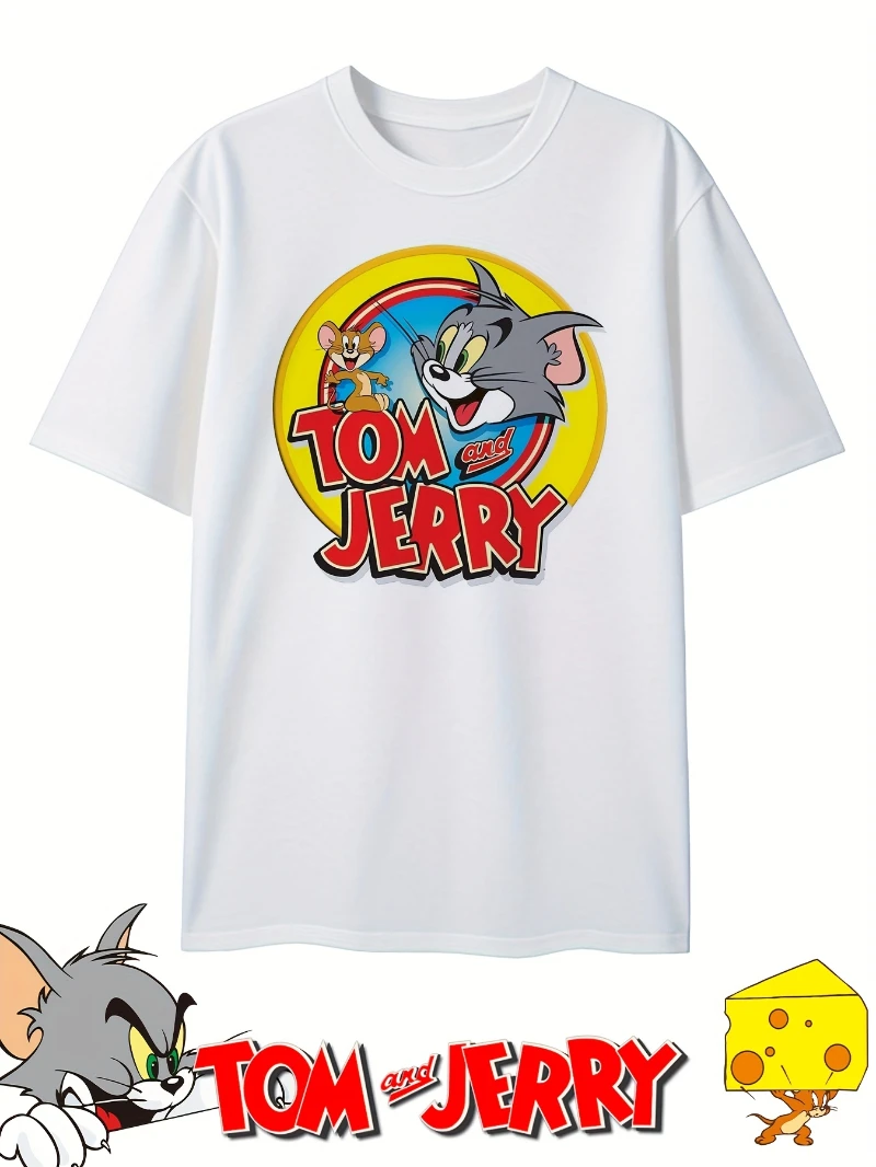 بيع جديد 2025 الصيف توم وجيري المرأة تي شيرت لينة تنفس النسيج الرجعية الراقية الفاخرة لكل من الرجال والنساء