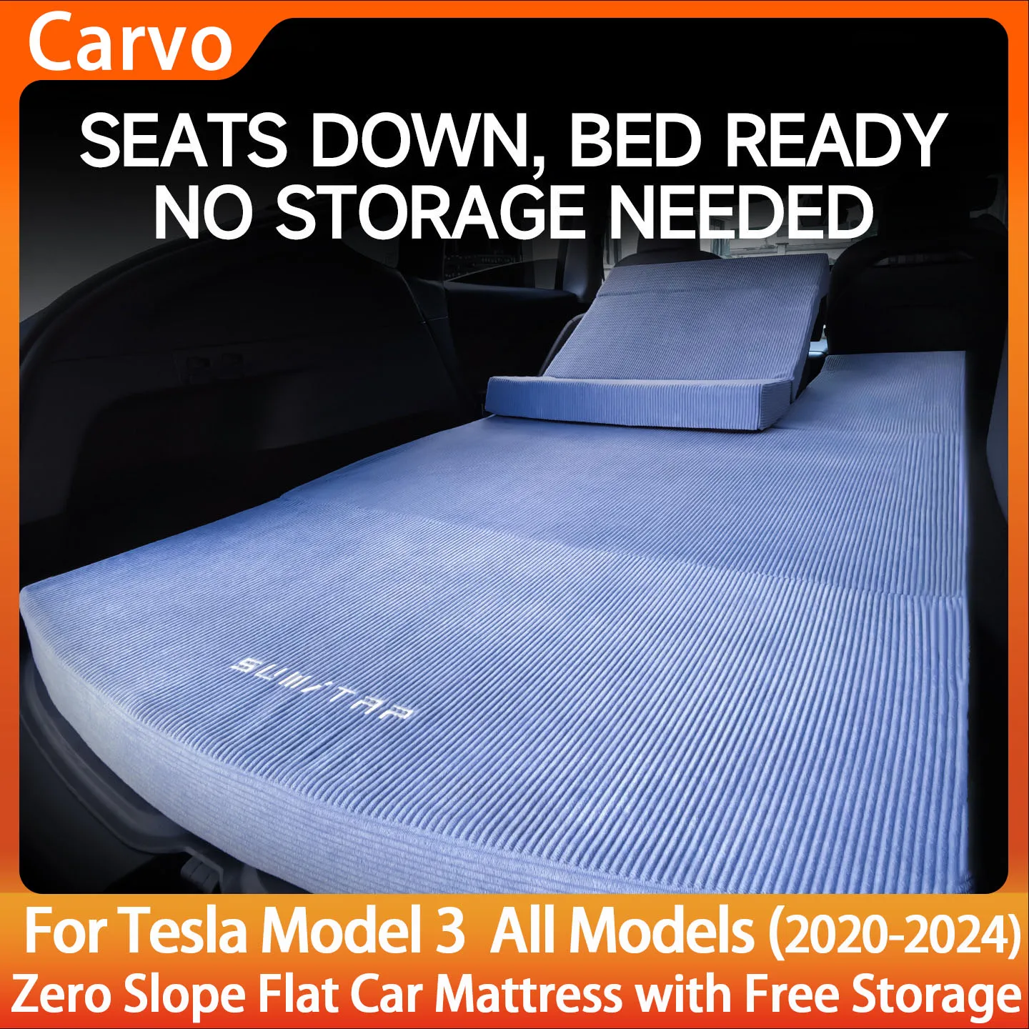 

Foldable Memory Foam Camping Bed Pad – 0 Slope Flat Mattress for Tesla Model 3 2020-2024 & Highland 2024 Includes Storage Bag