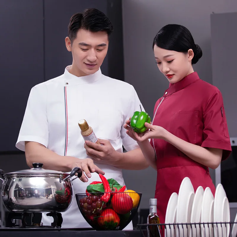 Chinese Style Hotel Catering Fashion Chef Overalls Short Sleeve Women's Baking Restaurant Restaurant Kitchen Staff Customization