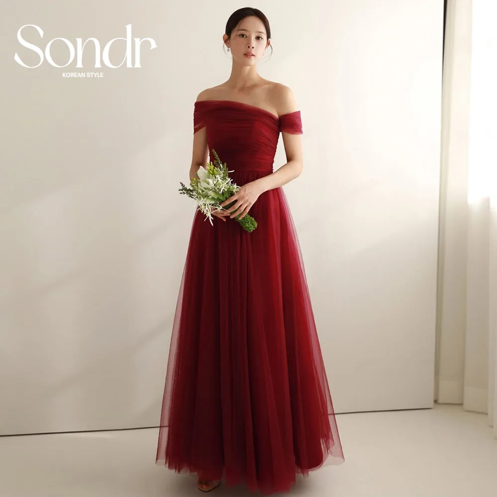 

Sondr Off the Shoulder Red Evening Dresses Floor-Length Women Party Dresses Customized A Line Prom Japanese Wedding Photo Shoot