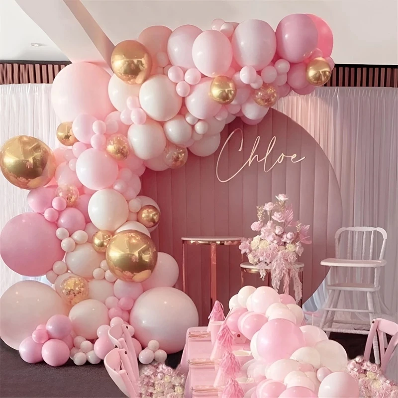 Macaron Pink White Balloon Garland Kit Latex Balloons Gold Metal Balloon Decoration for Wedding Party Birthday Evening Baptism