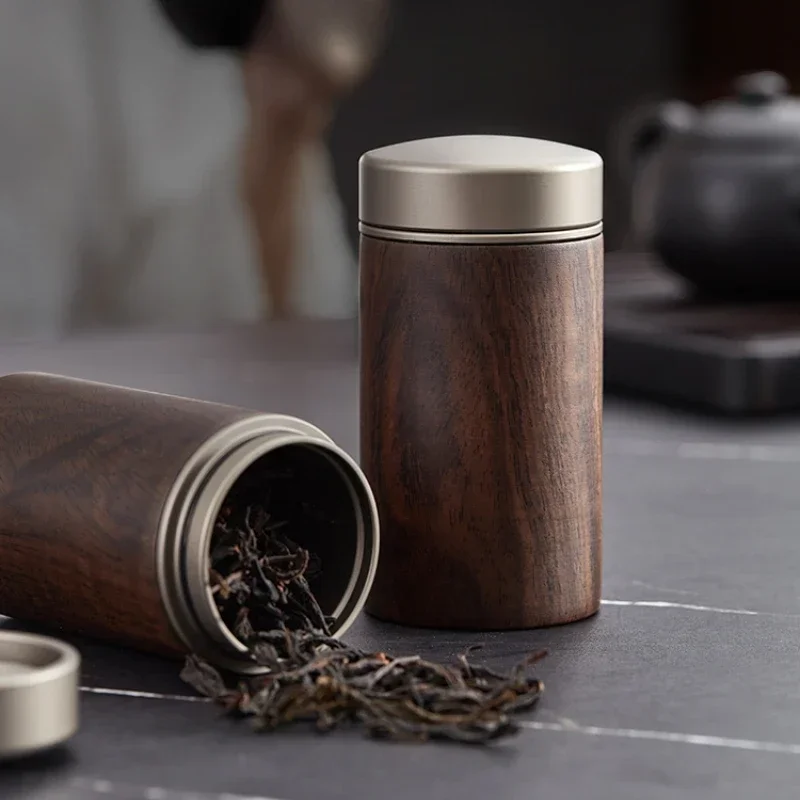 Ebony Sealed Tea Can Pu 'er Storage Storage Tea Box Household Wooden Chinese Portable Tea Can