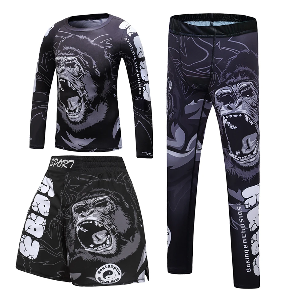 Kid's Boxing Compression Shirt Pants Set Boys Training Muay Thai Jiu Jitsu Rashguard Children's MMA BJJ Kickboxing Sport Suit