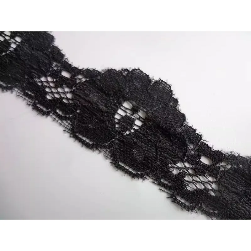 African lace fabric 2024 high quality 1yard black and white table version, wavy edges trim garments handmade elastic supplements