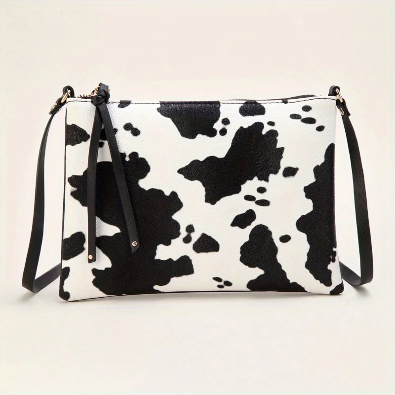 Vintage Style Cow Pattern Crossbody Bags For Women Casual Small Shoulder Bag Phone Pocket