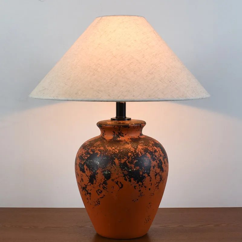 Wabi Sandy Wind Coarse Pottery Pot Table Lamp Living Room Bedroom Bedside B & B Hotel Villa Ornament